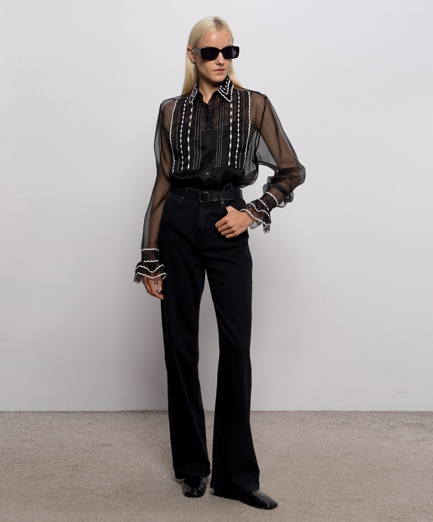 Ermanno Scervino Черная блуза из шелка с контрастной вышивкой D492K350CSAPORG изображение 2