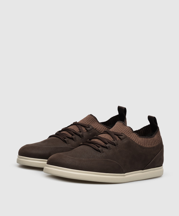 Lanciotti De Verzi Темно-коричневые кроссовки из нубука SNEAKERS изображение 2