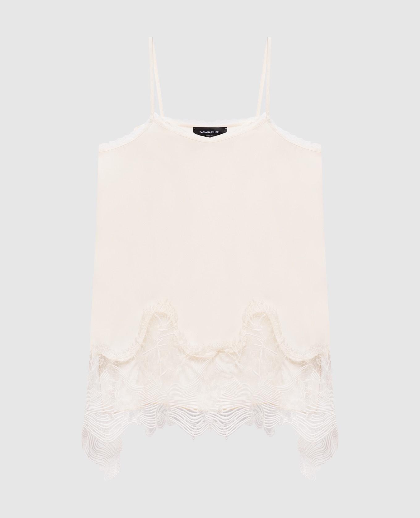 

Майка цвета айвори с шелком с кружевом, Бежевый, Майки