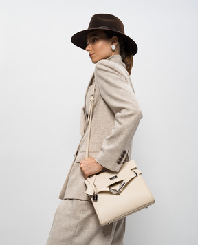 Gianni Notaro Белая кожаная сумка-сетчел Dollaro 099DOLLARONIKEL