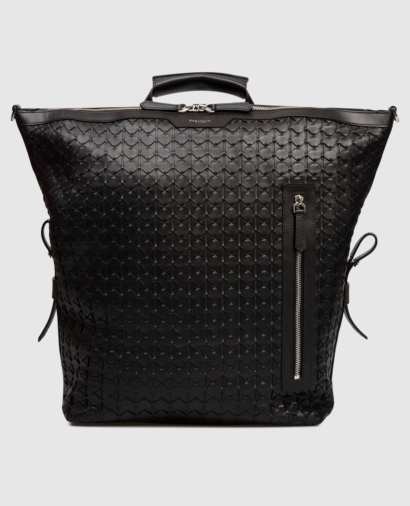 

Черный кожаный рюкзак с логотипом, Рюкзаки