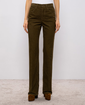 Saint Laurent Вельветові штани Clyde кольору хакі з патчем логотипа 705103Y29IA