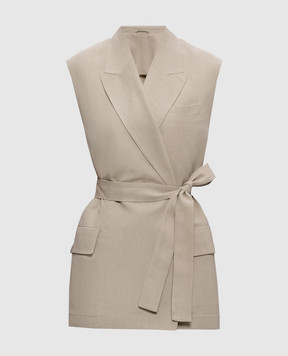 Brunello Cucinelli Бежевий жилет на запах з льоном MH1267754