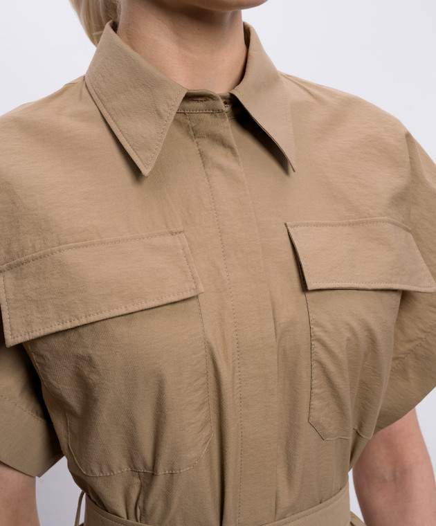 Brunello Cucinelli Бежева сукня-сорочка з ланцюжком моніль ML140A5475 зображення 4