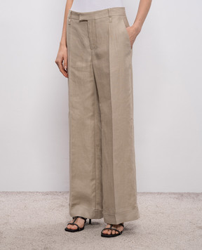 Brunello Cucinelli Бежеві штани з льону з відворотами MH527P8492