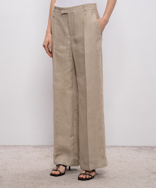Brunello Cucinelli Бежевые брюки из льна с отворотами MH527P8492 изображение 3