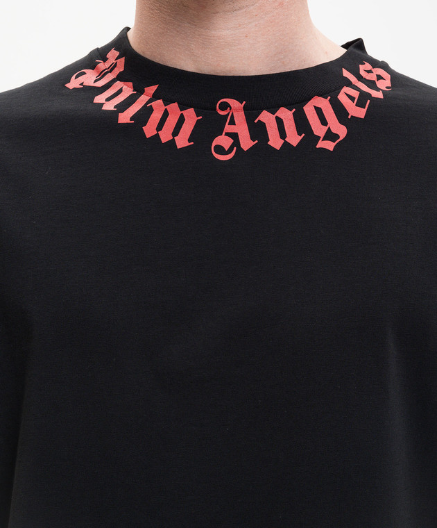 Palm Angels Черная футболка с контрастным логотипом PMAA109S26JER008 изображение 5