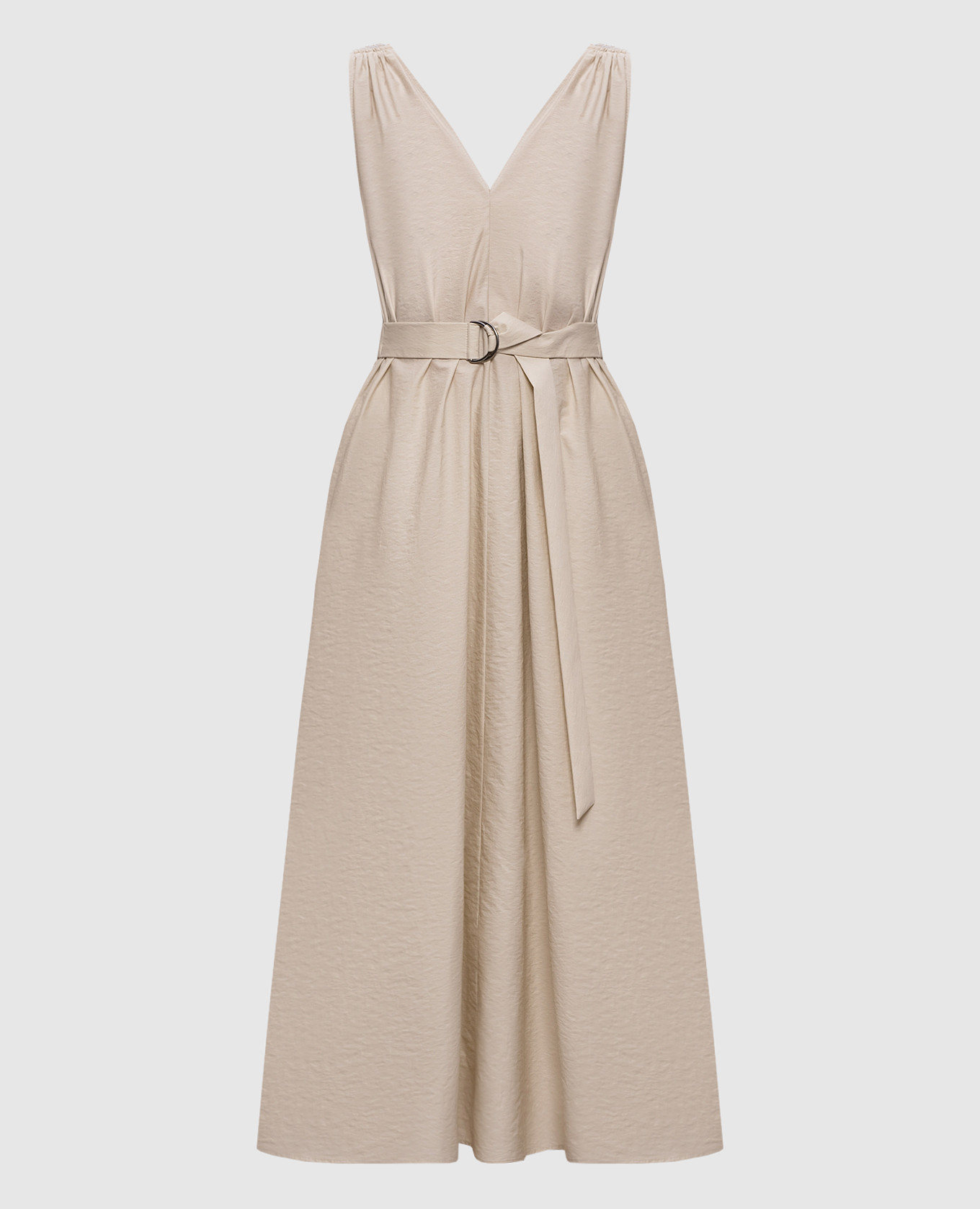 Бежевое платье миди