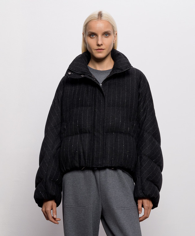 Brunello Cucinelli Серая пуховая куртка с шерстью в полоску MG5767484 изображение 3