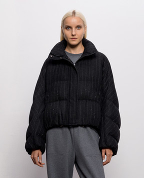 Brunello Cucinelli Сіра пухова куртка з вовною в смужку MG5767484