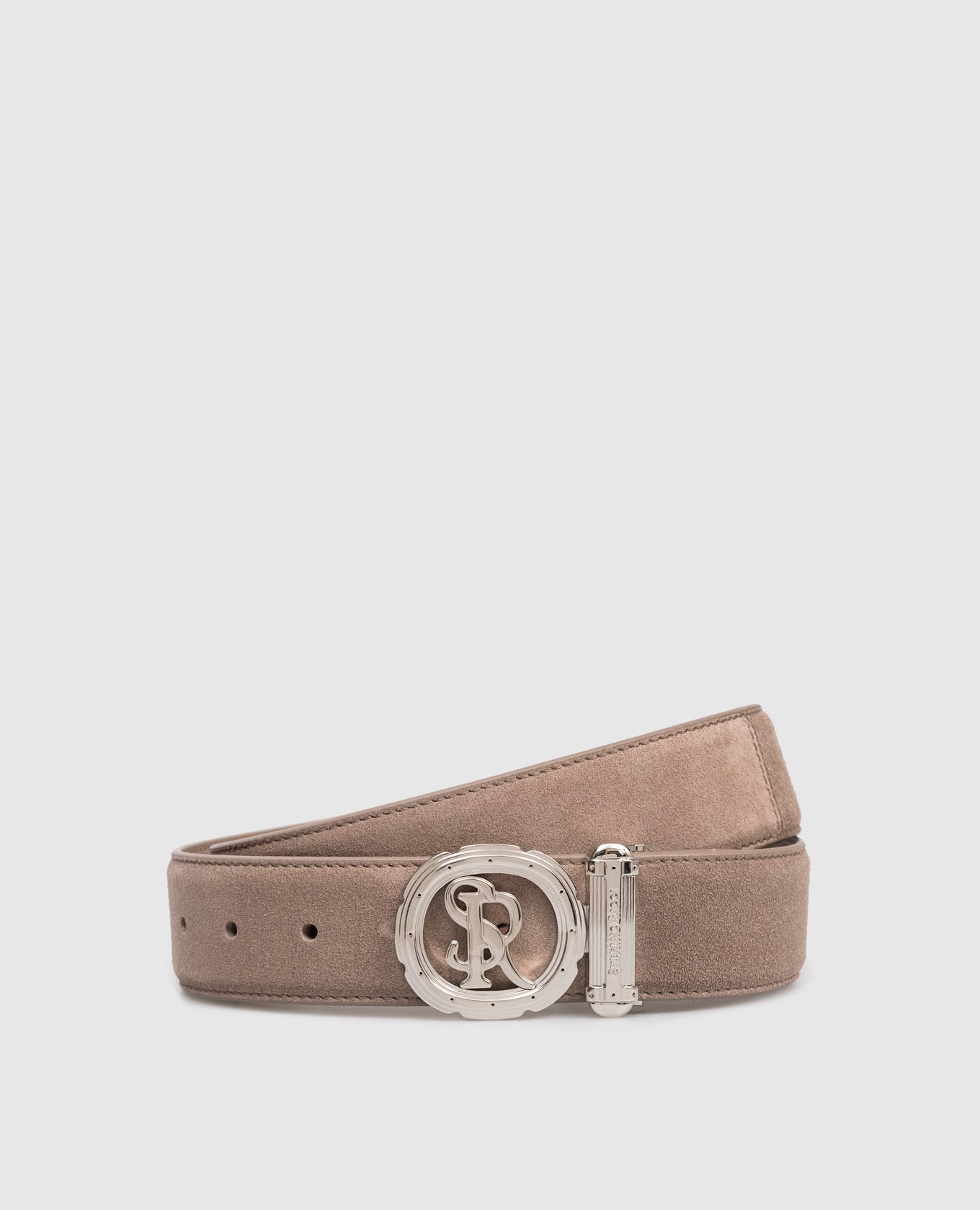 Бежевый замшевый ремень с логотипом