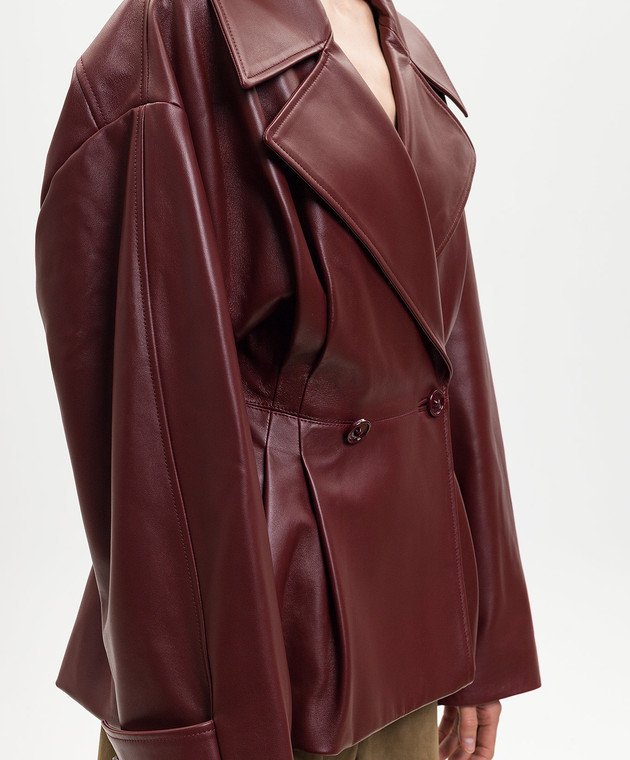 Balenciaga Бордовая кожаная двубортная куртка-тренч 871975TUS11 изображение 5