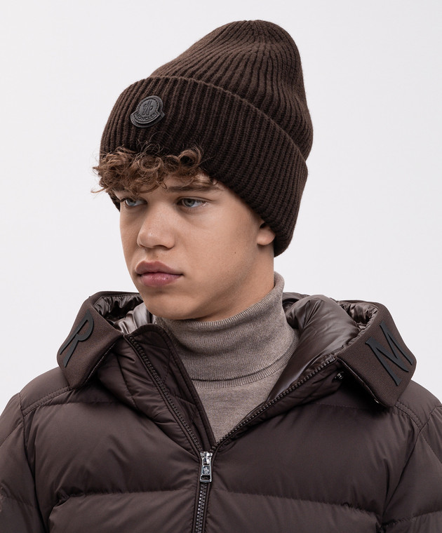 Moncler Коричневая шапка из кашемира с нашивкой логотипа L20913B00085M1223 изображение 2