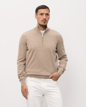 Brunello Cucinelli Бежевый свитер из кашемира с молнией M2200124