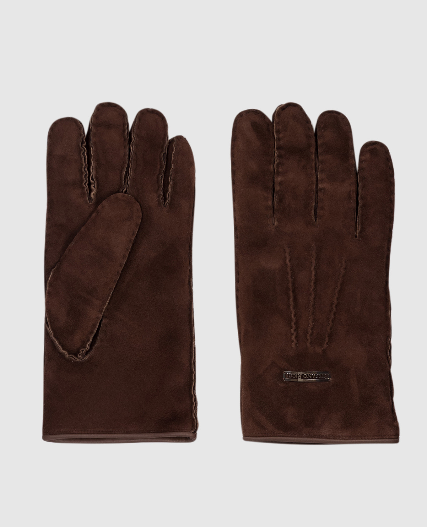 

Коричневые замшевые перчатки с нашивкой логотипа, Коричневый, Перчатки
