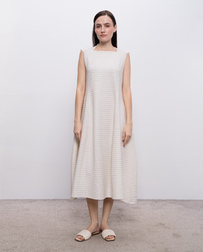 BOBOUTIC Платье миди цвета айвори из шелка и льна 5022