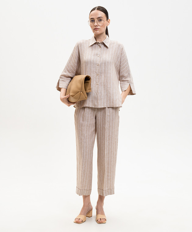 Peserico Бежевые брюки из льна в полоску P04303A02639 изображение 2