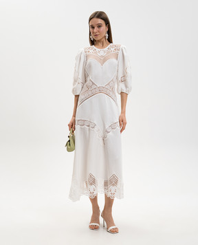 Twinset Біла сукня з льоном з ажурними вставками 261TT2240