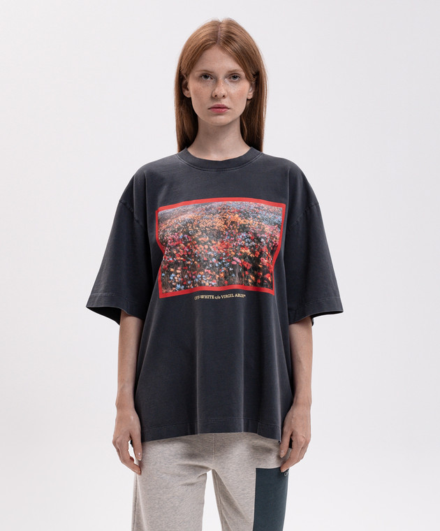 Off-White Серая футболка с принтом Flowers field 2FA00436T изображение 3