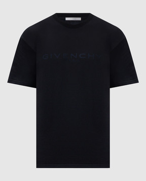 Givenchy Синя футболка із шовком з логотипом BM71NK3YSF