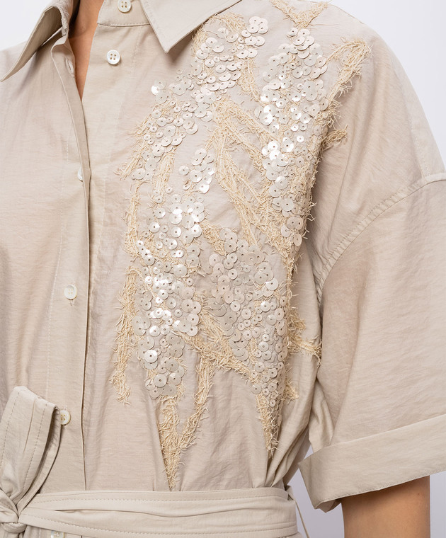 Brunello Cucinelli Сукня-сорочка кольору айворі з вишивкою та паєтками M0F79AHD91 зображення 5