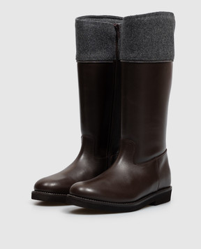 Brunello Cucinelli Детские коричневые кожаные сапоги с цепочкой мониль BZOLC1G435