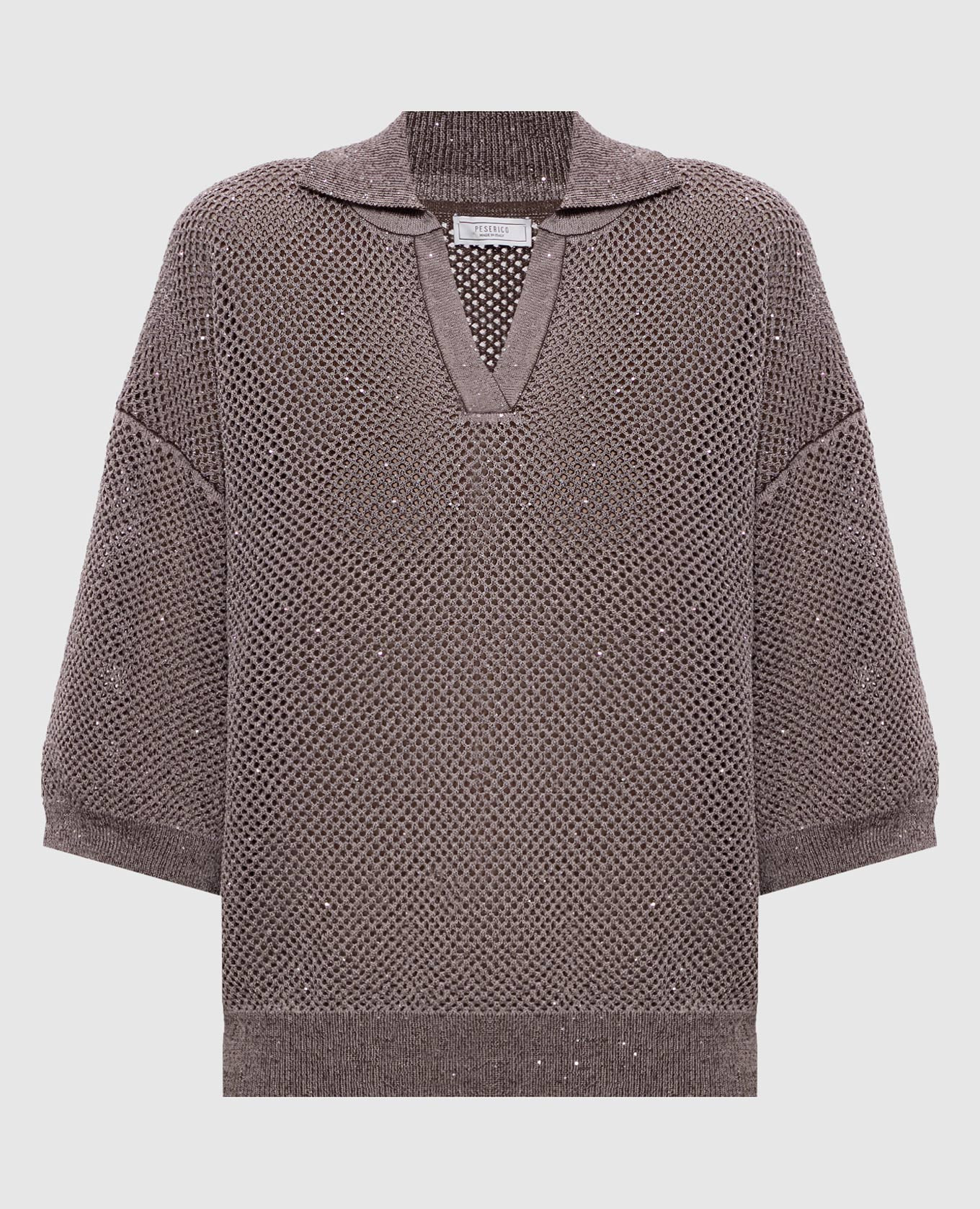 Коричневый ажурный пуловер с пайетками
