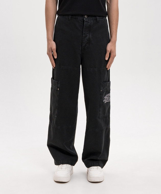 Off-White Чорні штани-карго з вишивкою логотипа 44XCF04ES26F001 зображення 3