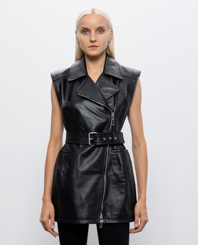 Max Mara Sportmax Чорна шкіряна сукня FAVELLA на блискавці SPXFAVELLA