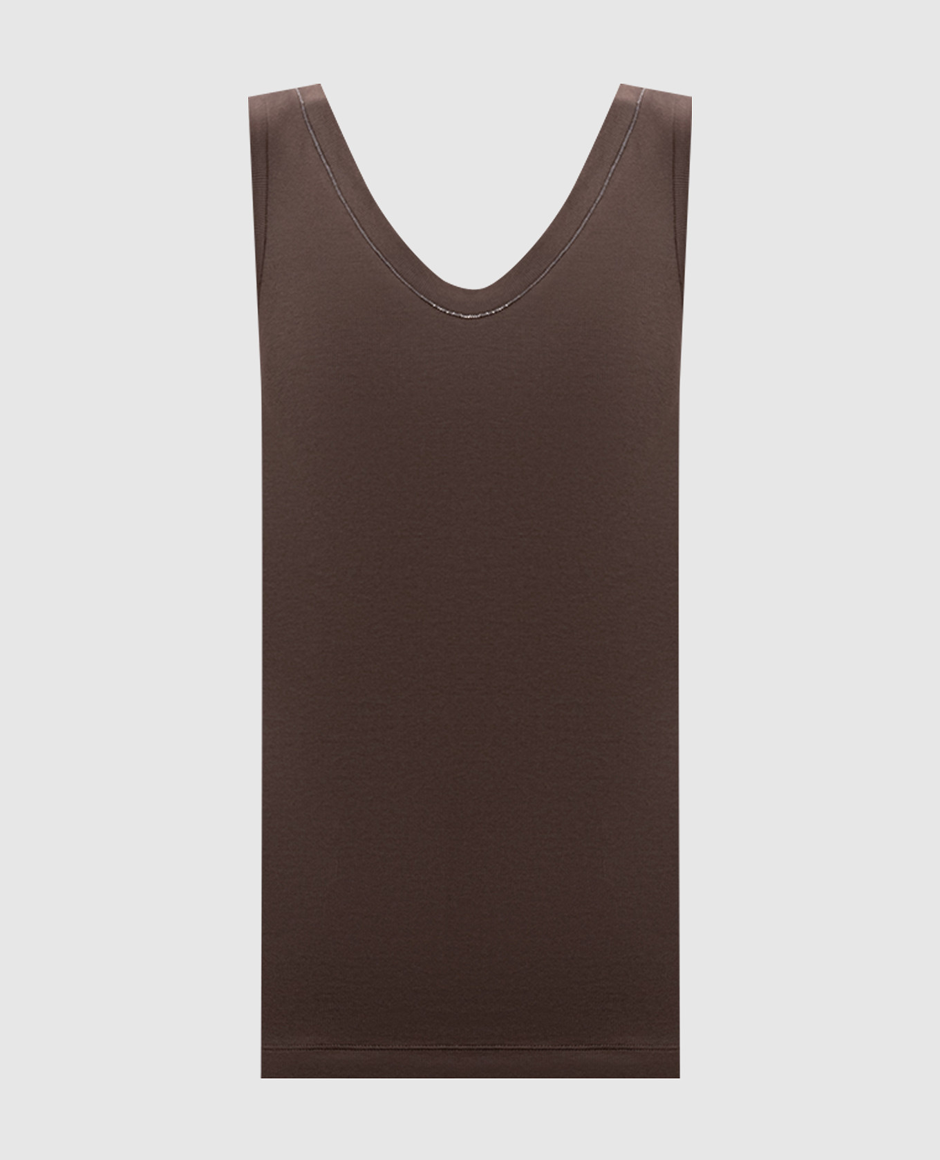 Коричневая майка в рубчик с цепочкой