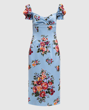 Dolce&Gabbana Голубое платье с шелком в цветочный принт F612STFSA8P