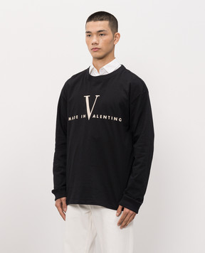 Valentino Черный лонгслив с принтом логотипа 9V3MG18NBM3