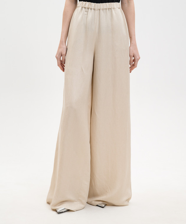Max Mara Бежевые палаццо MORO из льна и шелка MXMORO изображение 3