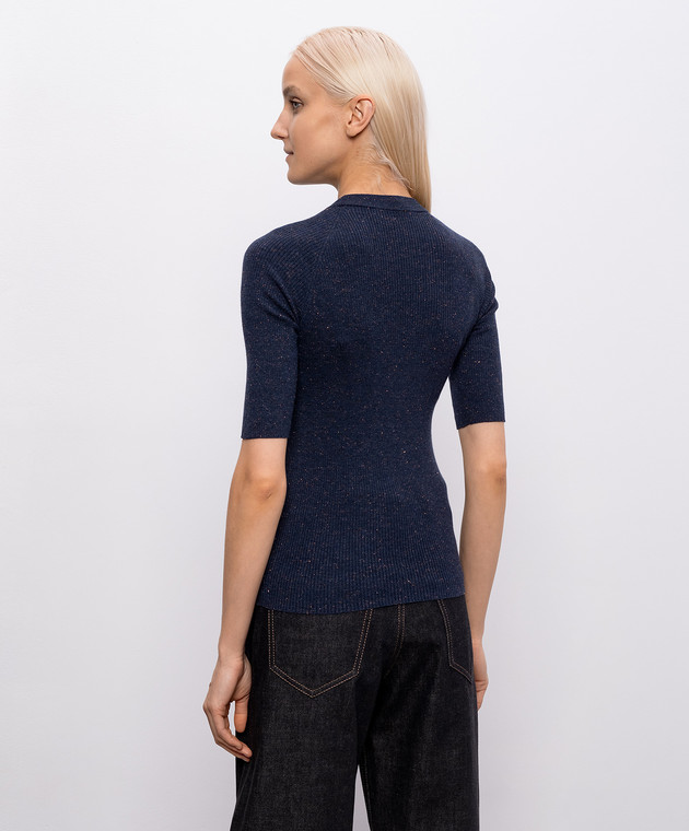 Brunello Cucinelli Синий топ с кашемиром в рубчик M9A822200P изображение 4