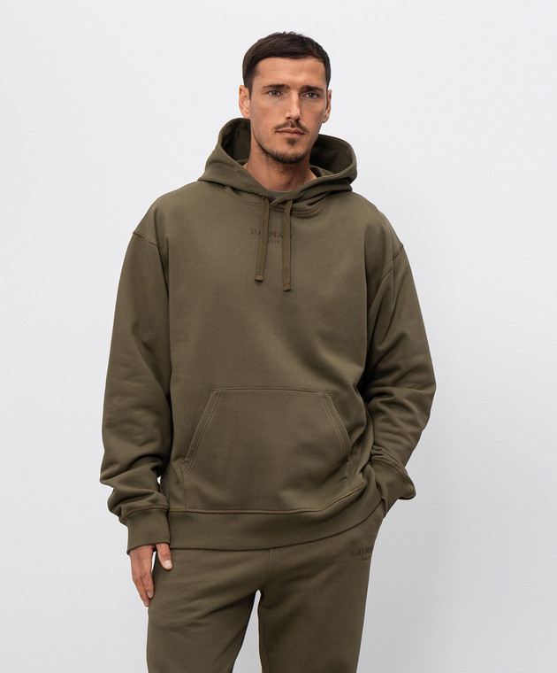 Balmain Худі кольору хакі з вишивкою логотипа GH0JR007BD10 зображення 3