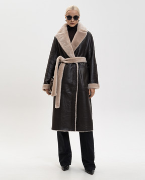 Babe Pay Pls Бежева двостороння двобортна дублянка з поясом 2027SETA