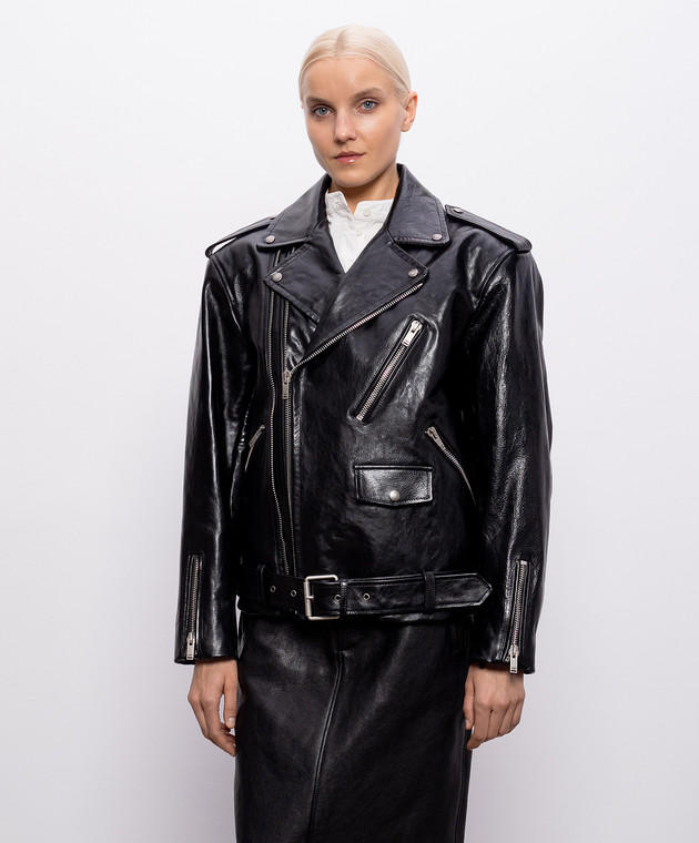 Saint Laurent Черная кожаная глянцевая косуха 865076YCUX2 изображение 3