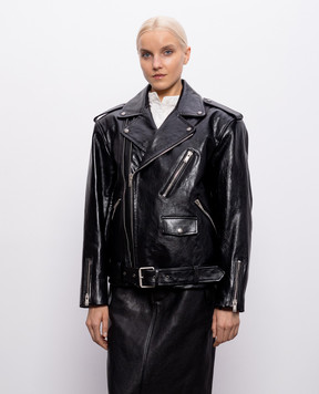 Saint Laurent Черная кожаная глянцевая косуха 865076YCUX2