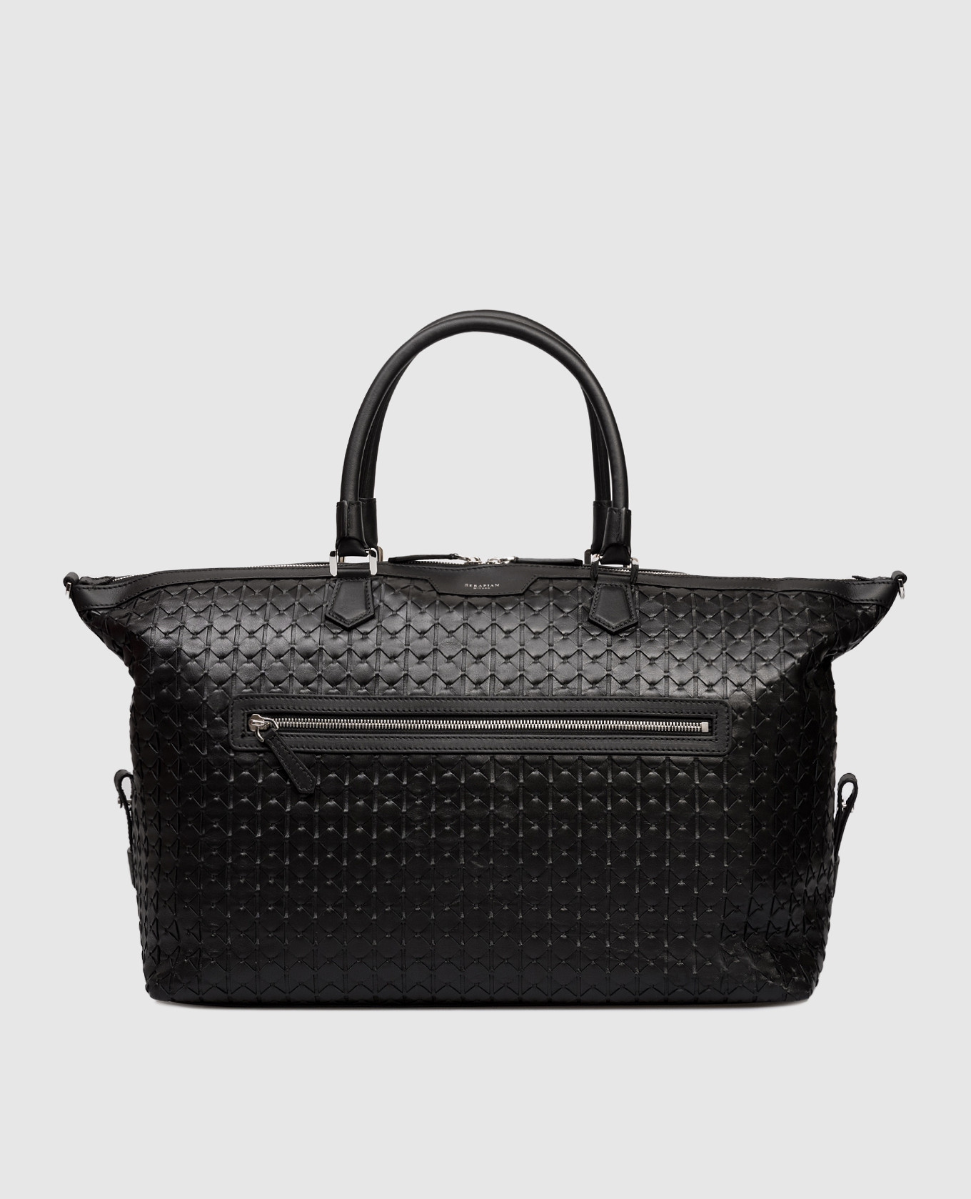 

Черная кожаная дорожная сумка с плетением, Черный, Дорожные сумки