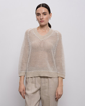 Peserico Бежевий ажурний пуловер з льоном A99028F079106B