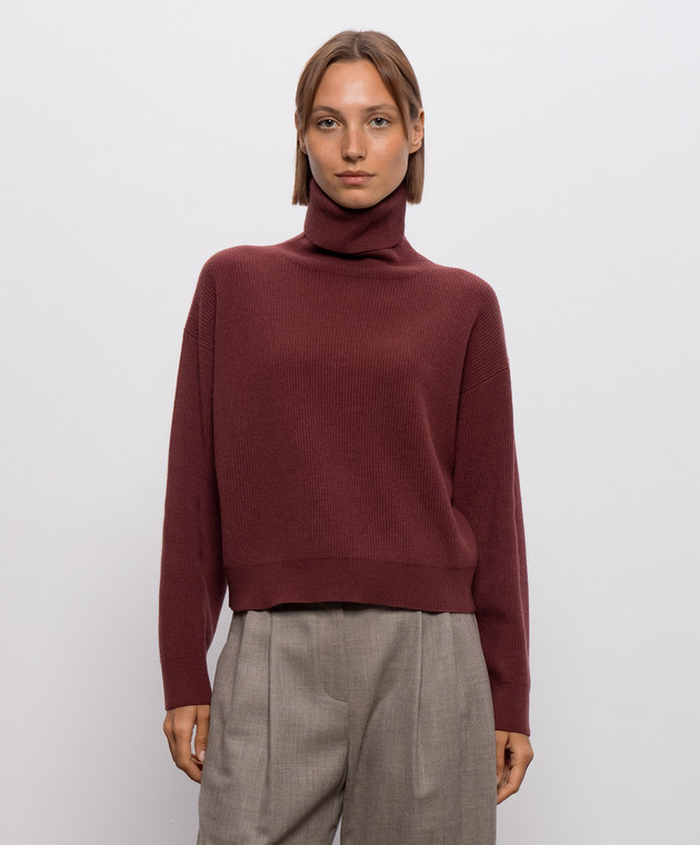 Brunello Cucinelli Бордовий светр з вовни, кашеміру та шовку M16129313P зображення 3