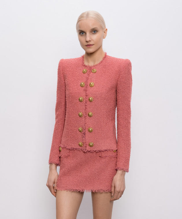 Balmain Розовый твидовый жакет с шерстью GF0SM508WD60 изображение 3