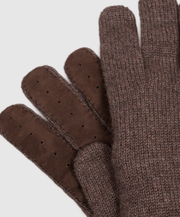 Brunello Cucinelli Коричневые перчатки из кашемира и замши M2292118 изображение 2