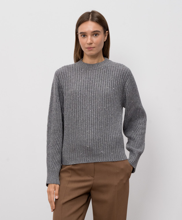 Brunello Cucinelli Сірий светр з кашеміру та вовни MBM753500P зображення 3