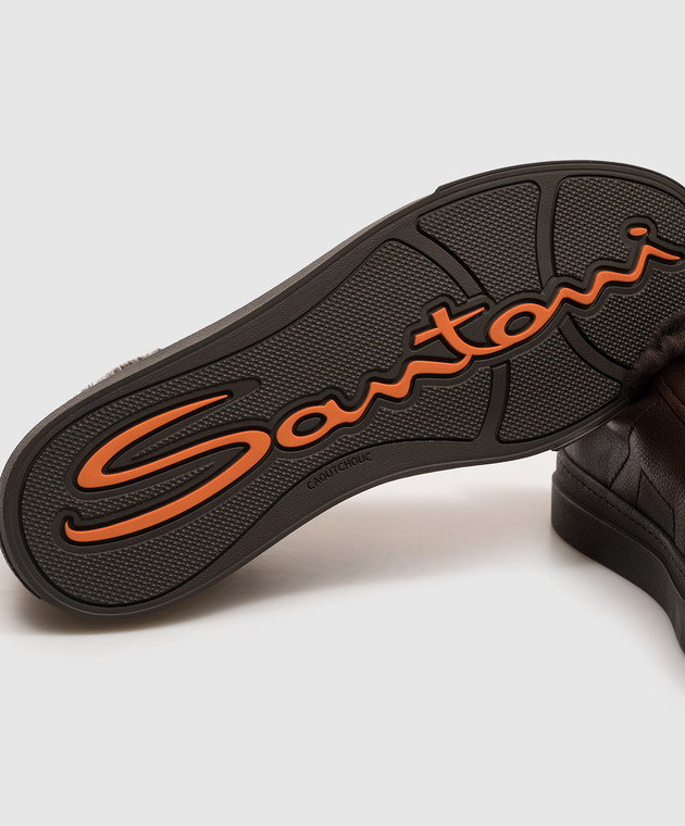 Santoni Коричневые кожаные кроссовки на меху MBGT22257SMOPPIB изображение 5