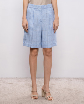 Peserico Блакитні шорти з льону в клітинку A04083Z02638