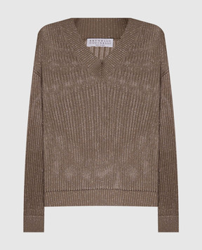 Brunello Cucinelli Коричневий пуловер з люрексом MST258302