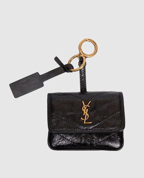 Saint Laurent Черный кожаный глянцевый чехол-брелок NIKI 8712130EN07