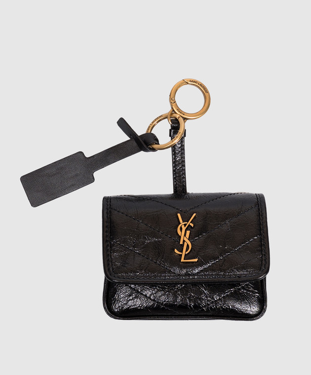 Saint Laurent Черный кожаный глянцевый чехол-брелок NIKI 8712130EN07