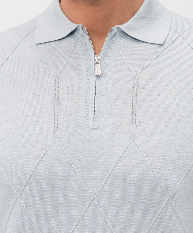 Enrico Mandelli Голубое поло с геометрическим узором 3K007A5645 изображение 5